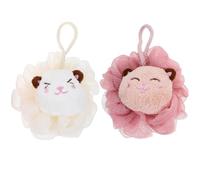 Housoutil 2pcs Cartoon Animal Bath Loofah Exfoliating Shower Sponge Set for Adults, Pink and Cream Body Wash Scrubber, Soft Skin Cleaning Scrubber for Shower and Bath