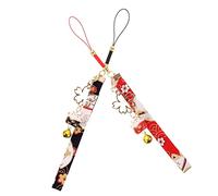 Housoutil 2Pcs Delicate Fortune Cat Phone Hanging Strap Japanese Ceramic Charms for Mobile Phones and Bags Easy to Install Decorative Cellphone Pendants Black Red Design Gift