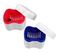 Housoutil 2pcs Denture Cleaning Set with Retainer Brush and Soaking Box, Pp and Nylon Material, Elegant European Style, Suitable for Home and Travel Use