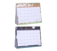 Housoutil 2pcs English Desktop Calendar Standing Flip Twin Wire Binding Monthly Planner with Daily Check In Habit Tracker Space Saving Creative Desk Organizer for Home Office School