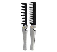 Housoutil 2Pcs Folding Wide Tooth Comb Stainless Steel Portable Pocket Hairdressing Tool for Travel and Grooming - Foldable Metal Comb Suitable for Men’S Hair Styling and Massage