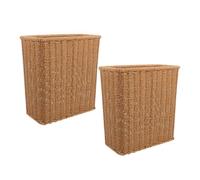 Housoutil 2pcs Handwoven Trash Can Set with Imitation Rattan Design, Space-saving Plastic Waste Bins for Bathroom and Office Use, Rectangular Shape, Elegant Nordic Style