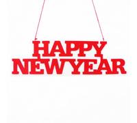 Housoutil 2pcs Happy New Year Hanging Decorations in Red Felt Material with Letter Pattern, Party Accessory for Christmas and New Year's Eve Home Decor
