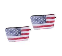 Housoutil 2pcs Polyester American Flag Makeup Bag Capacity Pencil Case Portable Stationery Organizer for School and Travel with Retro Digital Print Design