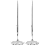 Housoutil 2pcs Professional Ballpoint Pens with Vertical Standing Design and Metal Construction, Fixed on Table for Restaurants and Business Negotiations, Silver Office Desk Accessories