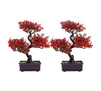 Housoutil 2pcs Realistic Fake Pine Bonsai Trees Artificial Small Bonsai Plant Ornaments for Home Desktop Decoration Red