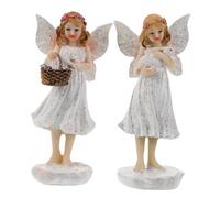 Housoutil 2pcs Resin Fairy Angel Figurines with Wings and Rabbit Basket Durable Garden Statue Christmas Decoration for Home Office Party Enchanting Holiday Ornament