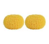 Housoutil 2pcs Reusable Non-Scratch Dish Scrubber Sponge Balls for Plates and Grills, Yellow Fiber Brush Pot Ball for Effortless Cleaning and Stubborn Stain Removal
