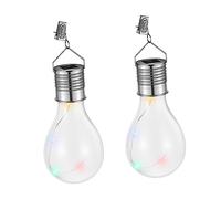Housoutil 2pcs Solar LED Bulb Outdoor Hanging Light Copper Wire Clip for Patio Umbrella IP44 Water Resistant Colorful Random Style
