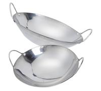 Housoutil 2pcs Stainless Steel Small Cooking Pot Double Handles, 8-inch Thickened Korean Wok Pan for Hot Pot and Noodle Cooking, Sturdy Kitchen Stainless Steel Pans for Household Use