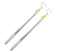 Housoutil 2pcs Telescopic Clothes Pole Hook with Alloy Fork Head, Stainless Steel Extendable Drying Rod for Closet and Balcony, Gray Long Garment Hanging Support Rod for Home Use