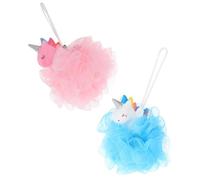 Housoutil 2pcs Unicorn Loofah Bath Balls PE Mesh Body Scrubbing Sponge Set Pink and Blue for Shower and Bath Rich Foaming Cleansing