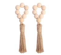 Housoutil 2pcs Wear-resistant Wooden Napkin Rings Boho Tassel and Bead Design, Creative Chic Napkin Buckles for Home and Party Table Decoration