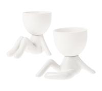 Housoutil 2pcs White Ceramic Succulent Pots for Desktop Decor, High-temperature Fired round Planters, Not Easy to Deform, for Bedroom and Office Decoration