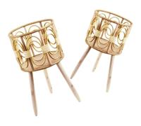 Housoutil 2pcs Wooden Plant Pot Basket with Standing Legs, Stable and Rustic Woven Texture Planter Stands for Balcony and Home, Keeps Plants the Ground with Natural Beauty