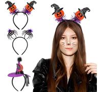 Housoutil 3 Pcs Halloween Headbands, Cute Halloween Hair Accessories, Spider Bat Pumpkin Witch Hat Headbands, Party Props Decorations for Women and Girls