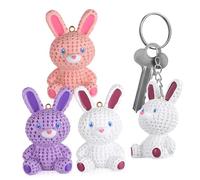 Housoutil 3 Pcs Resin Rabbit Keychain Pendants Small Cute Bunny Charms for Backpacks Bags with Metal Ring Decorative Accessories