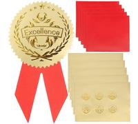 Housoutil 36pcs Competition Stickers Set with Embossed Foil Paper and Red Ribbon Tails for Graduation, Awards, and Soccer Tournament Recognition