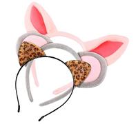 Housoutil 3pcs Animal Ears Headband, Mouse, Leopard, Pig Hair Hoop, Party Costume Accessories, Fabric, Multi-Colour, 24 x 21 x 2 cm