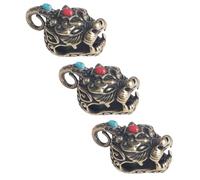 Housoutil 3pcs Brass Pi Yao Keychain Pendant Turquoise Inlay Decorative Bell Charms for Bag and Key Ring Feng Shui Animal Statue for Wealth Luck