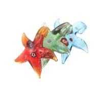 Housoutil 3pcs Hand Blown Glass Sea Star Figurines Ocean Themed Beads Pendant Lightweight Unique Painted Sea Animal Ornaments for Desk Decor and