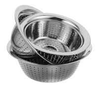 Housoutil 3pcs Kitchen Strainer Rice Washing Filter Stainless Steel Colander Bowl with Sleek Polished Finish Efficient Water Drainage Safe for Food Contact for Professional Chefs