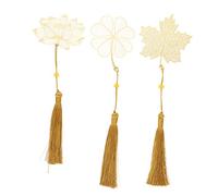 Housoutil 3pcs Metal Bookmarks with Tassels Leaf Flower Four Leaf Clover Designs Smooth Surface Book Marks for Reading Book Lovers and Students