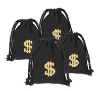 Housoutil 4 Pcs Canvas Drawstring Bags Snack Drawstring Bag Black Party Favors with Money Symbol Print Prevent Losing Items and Reasonable Capacity Design