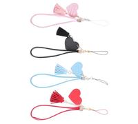 Housoutil 4 Pcs Stylish Heart-shaped Leather Phone Chain with Tassel Decorative and Easy to Carry Mobile Phone Accessory and Bags DIY Charm Decoration