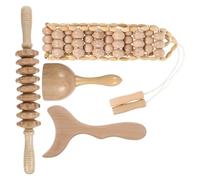 Housoutil 4 Piece Wood Gua Sha Scraper Massage Tool Set Simple Style Light Weight Practical Massage Equipment for Relaxing Muscles and Bones Household Use