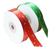 Housoutil 4 Rolls Christmas Candy Cane Pattern Wrapping Ribbon Holiday Webbing Ribbon Green and Red for Gift Boxes DIY Crafts with Neat Edges and Single Side Print