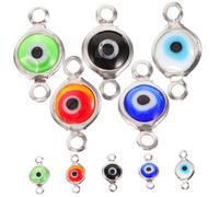 Housoutil 40 Pcs Evil Eye Charms for Jewelry Making Steel Round Pendant Connectors DIY Necklace Bracelet Keychain Craft Supplies Mixed Colors Creative Friends and Family