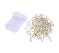 Housoutil 40 Sets Wooden Bead Rosary Bracelets for First Communion and Baptism Favors Smooth Cross Rosaries with Mesh Bags Traditional Blessing Elements for Celebrations