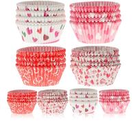 Housoutil 400Pcs Heart Print Cupcake Liners Baking Cups Paper Muffin Liners for Wedding Valentine’S Day Dessert Baking, Includes 4 Sizes (06+12+17+36)