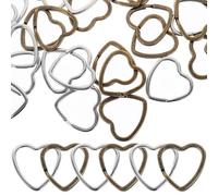 Housoutil 40pcs Heart Shape Key Rings Metal Keyring Set Small Split Rings for DIY Jewelry Making Crafts with Silver and Antique Copper Finish Suitable for Keychain Replacement