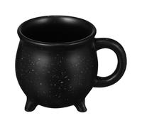 Housoutil 450ml Ceramic Witch Cauldron Mug in Black for Halloween Unique Drinking Mug Suitable for Home and Restaurant Creative Three-Legged Pot Design Coffee Latte