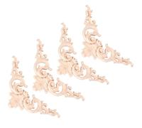 Housoutil 4pcs Beige Synthetic Material Wood Carved Onlay Corner Protectors, Simple to Operate DIY Decor for Mirror and Window, Classical Style Housewarming