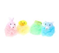 Housoutil 4pcs Cartoon Animal Bath Loofah Sponge Set, Pe Material Shower Body Puff Deep Cleansing and Exfoliating Function, Unique Design and Bathing