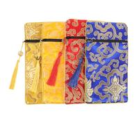 Housoutil 4pcs Chinese Brocade Scripture Storage Pouches Zippered Dragon Pattern Organizer Bags for Buddhist Books Portable Cloth Carrying Cases for Home and Outdoor Use