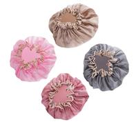 Housoutil 4Pcs Double-Layer Waterproof Shower Caps for Women, Elastic Bath Hair Salon Caps in Light Gold, Pink, Grey, and Rose Pink for Bathing and Hair Styling