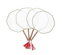 Housoutil 4pcs Double Sided Paddle Fans with Long Handles for DIY Painting Blank Round Handheld Fans for Adults Compatible with Watercolors and Acrylics for Wedding Favors Art Crafts and Tea