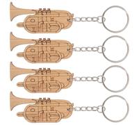 Housoutil 4pcs Earth Tone Music Keychain Set with Large Bamboo and Zinc Alloy Key Rings, Resistant against Rust and Fading, Unique and Creative Bag Charm Small Gift for Music Lovers