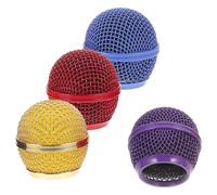 Housoutil 4pcs Microphone Grill Replacement Mesh Heads Compatible with Metal Microphone Grille Caps in Gold Red Purple Sky for Mic Parts Upgrade and Professional Appearance