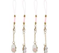 Housoutil 4pcs Phone Lanyard White Sakura Bunny Design, Cute Japanese Style Pendant Keychain Charm Strap, Alloy and Rope Material Cell Phone Charms Strap, for Bag and Keychain Decoration