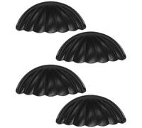 Housoutil 4pcs Vintage Black Alloy Shell Drawer Pull Handles, Semi-Circle Cabinet Knobs for Kitchen, Wardrobe, and Furniture, Decorative Metal Door Handles for Household Cabinets