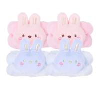 Housoutil 4pcs Waterproof Wristbands for Face Washing with Cute Cartoon Frog Strawberry Designs, Absorbent Skincare Bands for Women’s Spa, Shower, Makeup, and Cleansing, Blue and Pink Rabbit