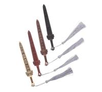Housoutil 4pcs Wooden Sword Bookmarks with Tassels Creative Chinese Style Page Markers Vintage Sword Charm Pendants for Readers Unique Craftsmanship for Book Lovers Fit and Page Protection