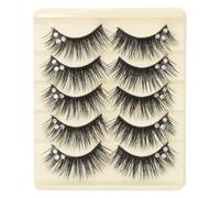 Housoutil 5 Pairs Black and Blue Mermaid Fake Eyelashes Rhinestones, Dramatic Latin Dance False Lashes, Stage Makeup Wispy Extensions for Women