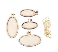 Housoutil 5 Pcs Mini Wood Hoops Cross Stitch Fixing Frame for Embroidery Sewing with Gold Bead Chain and Two Fixing Wood Pieces, Easy to Assemble Hand-Made Vertical and Cross Elliptical
