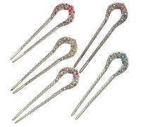 Housoutil 5 Pcs Vintage U-Shaped Rhinestone Hair Forks Hair Pins for Women Bun Holder Crystal Set